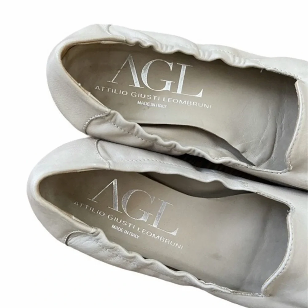 AGL Cap Toe Cream Taupe &‎ Black Smoking Flats Slip On Loafers - Picture 8 of 12